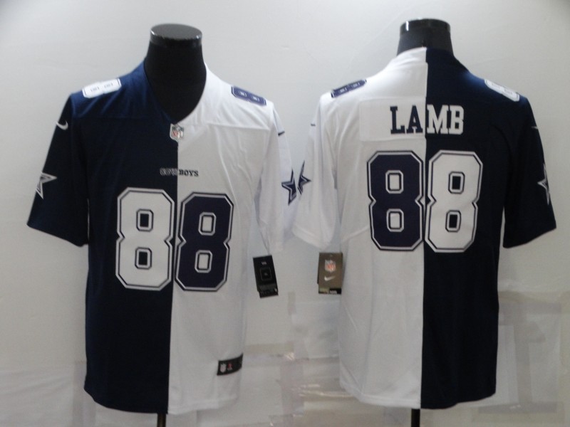 2021 Men Dallas cowboys #88 Lamb Blue white Half version Nike NFL Jerseys